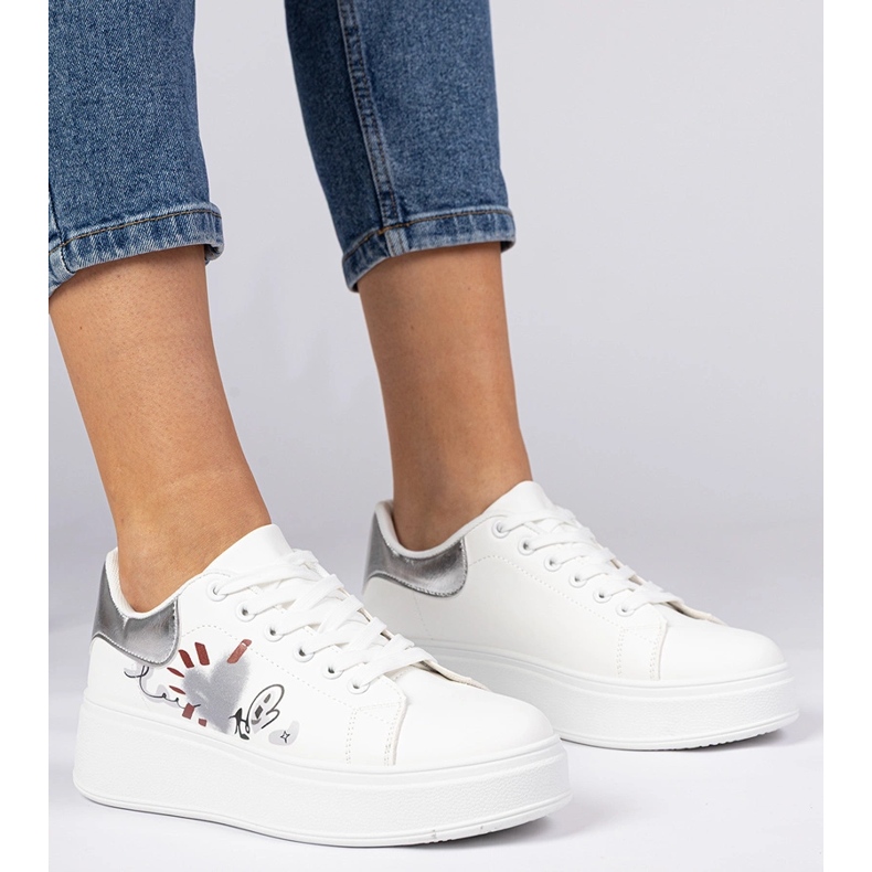 Hvide og sølv sneakers Women's Sports Sneakers med tryk 1