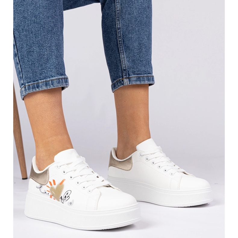 Hvide og guld sneakers Women's Sports Sneakers med tryk 1
