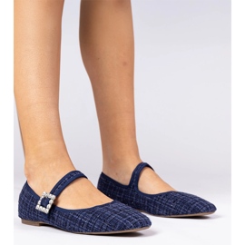 Navy Blue Women's Ballerinas med en spænde og krystaliki blå 1