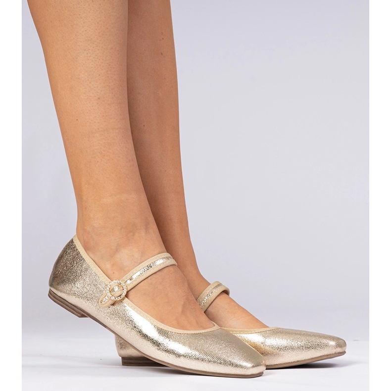 Golden Women's Ballerinas med zirkoner gylden 2