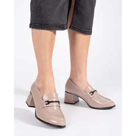 Goodin Beige dame loafers med høje hæle 2