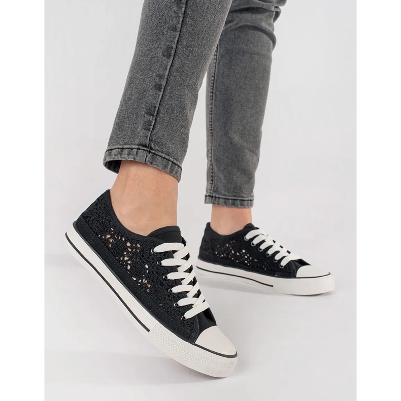 Sort åbent arbejde bundet sneakers 1