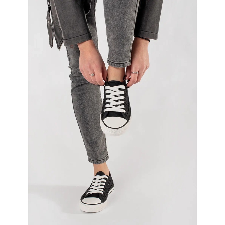 Sort åbent arbejde bundet sneakers 2