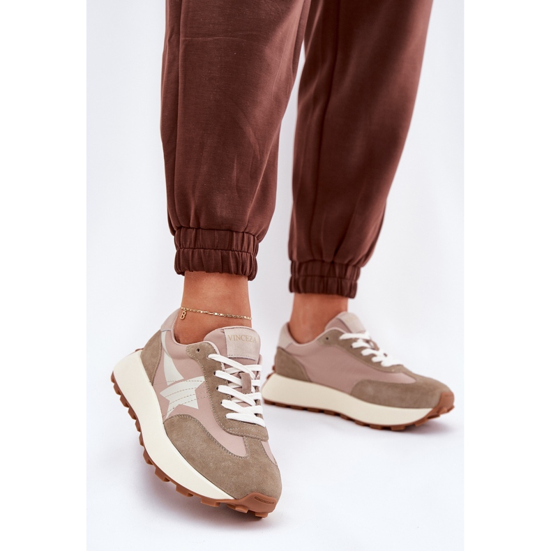 Kvinders ruskindsportsko på Vinceza 66720 beige platform 2