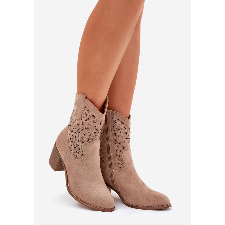 Openwork Boots Women's High Heels S.Barski Hy51-125 Beige 1