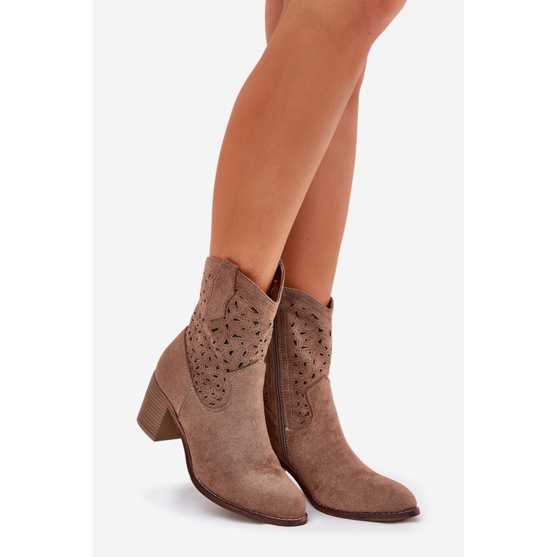 Openwork Boots Women's High Heels S.Barski Hy51-125 Brown brun 1