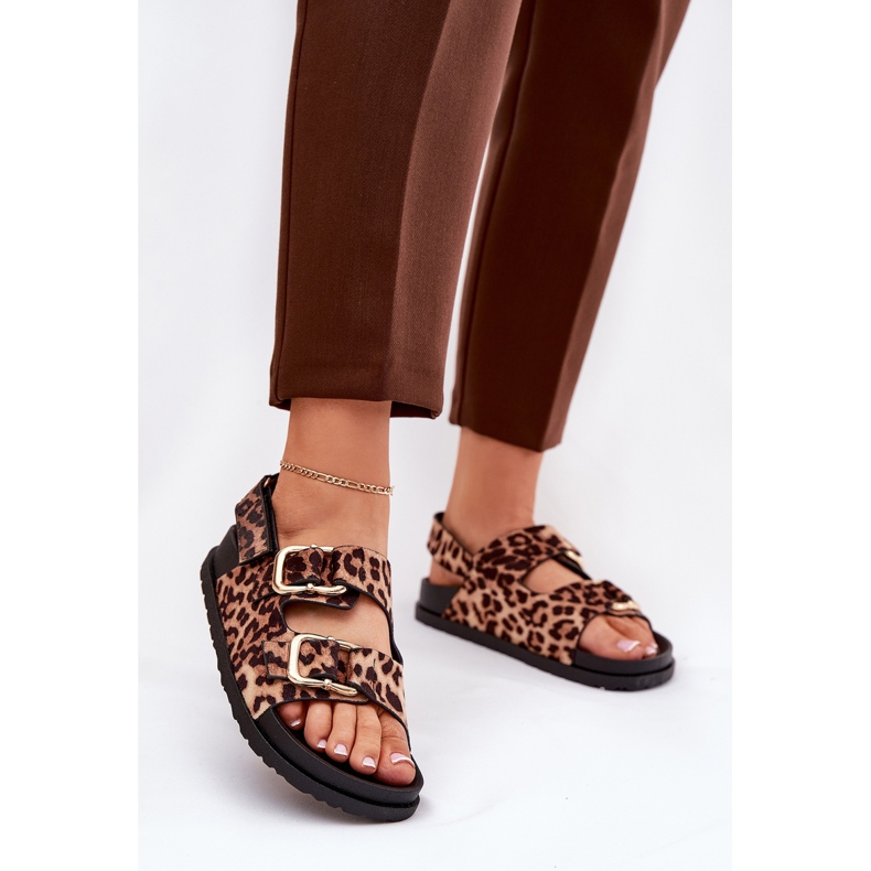 Kvinders leopardprint sandaler med brune spænder 2