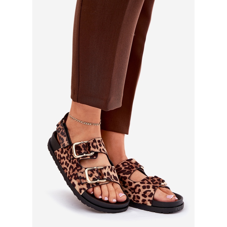 Kvinders leopardprint sandaler med brune spænder 1