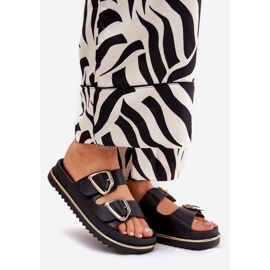Kvinders flip flops på platformen med gyldne klemmer sort 1