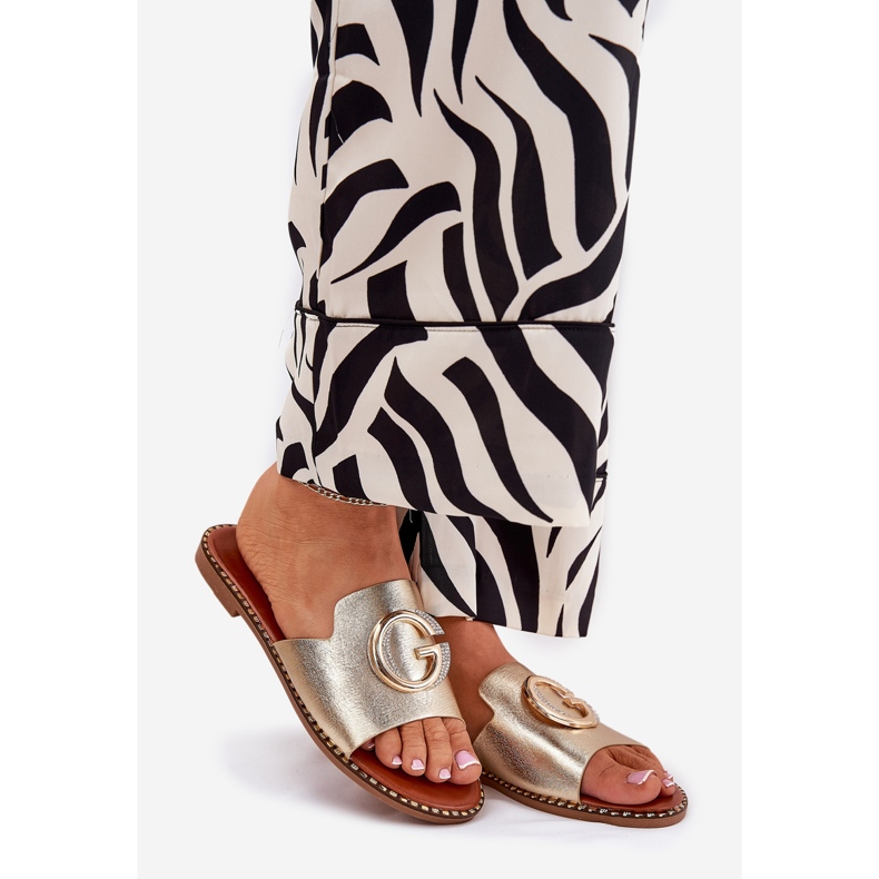 Eco Leather Flat Women's hjemmesko med en dekorativ gylden detalje 1