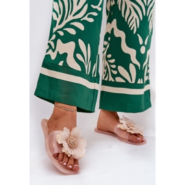 Gennemsigtig flad kvinders flip flops med kunstig nøgenblomst beige 2