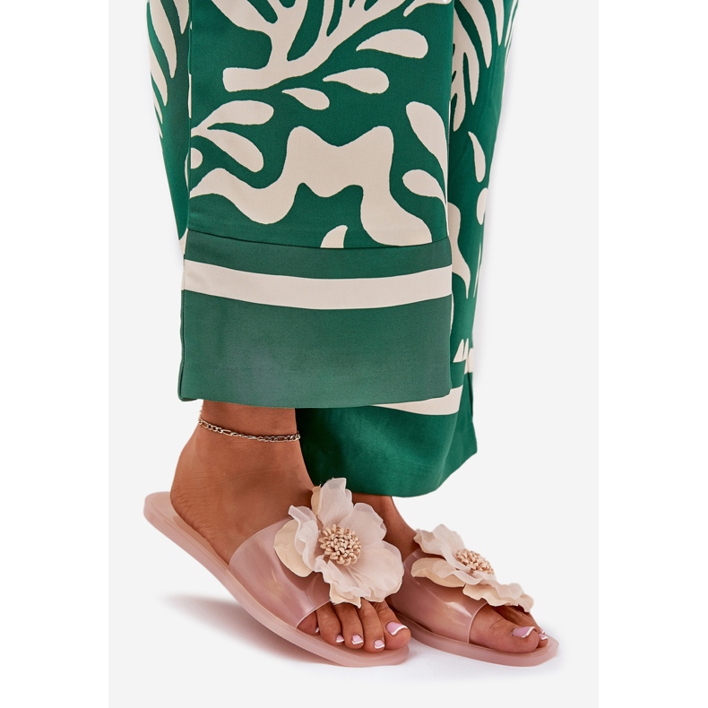 Gennemsigtig flad kvinders flip flops med kunstig nøgenblomst beige 1