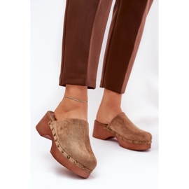 Træsko kvinder flip -flops med øko ruskindkamel brun 2