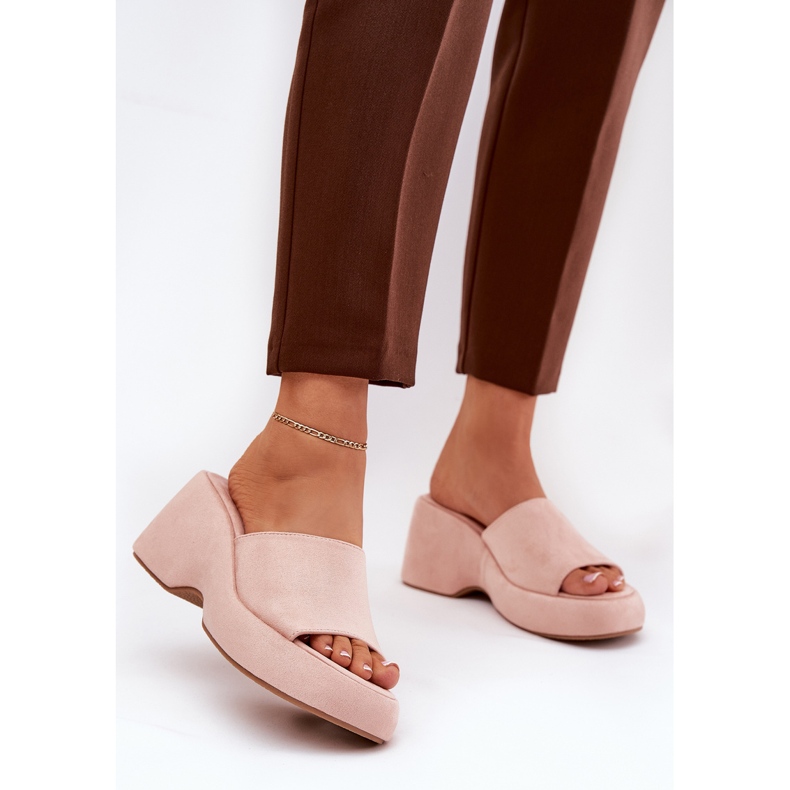 Eco Suede Kvinders hjemmesko på platformen og lyserøde kiler 2