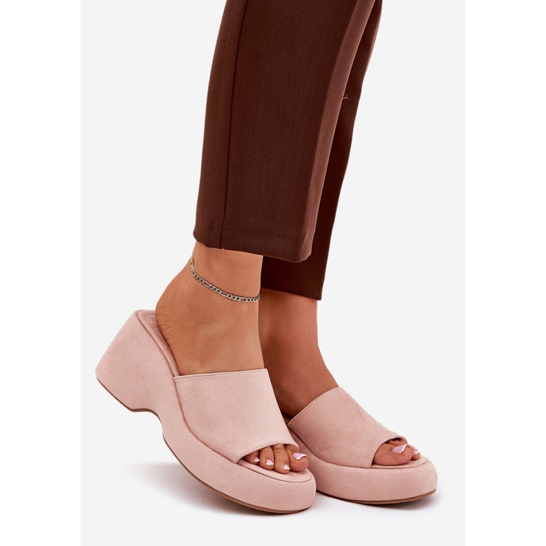 Eco Suede Kvinders hjemmesko på platformen og lyserøde kiler 1