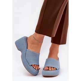 Materiale kvinders flip flops på platformen og denimkiler blå 2