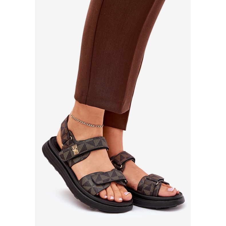 Kvinders materiale sandaler på platformen sort og brun 1