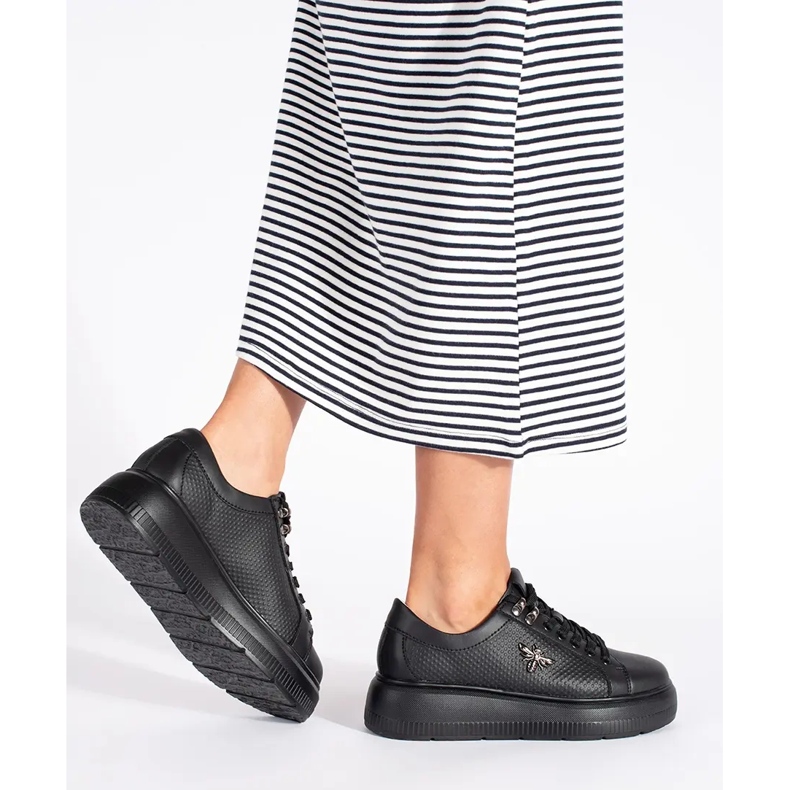 Sorte platformssneakers i læder hvid 2