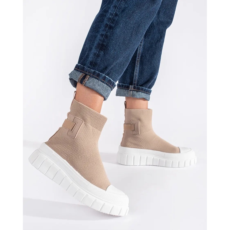 Seastar Beige sneakers med høj platform 1