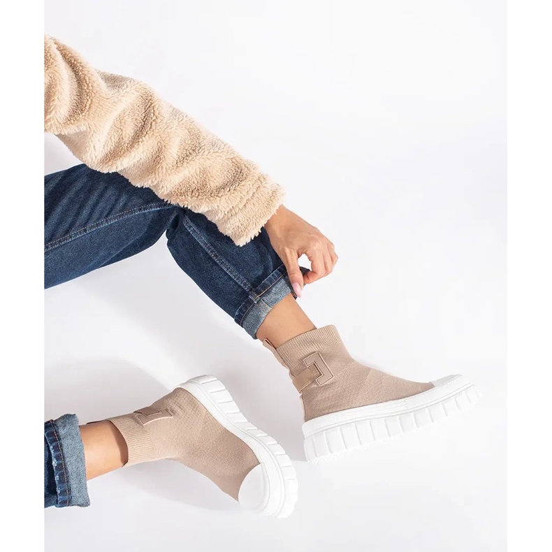 Seastar Beige sneakers med høj platform 2
