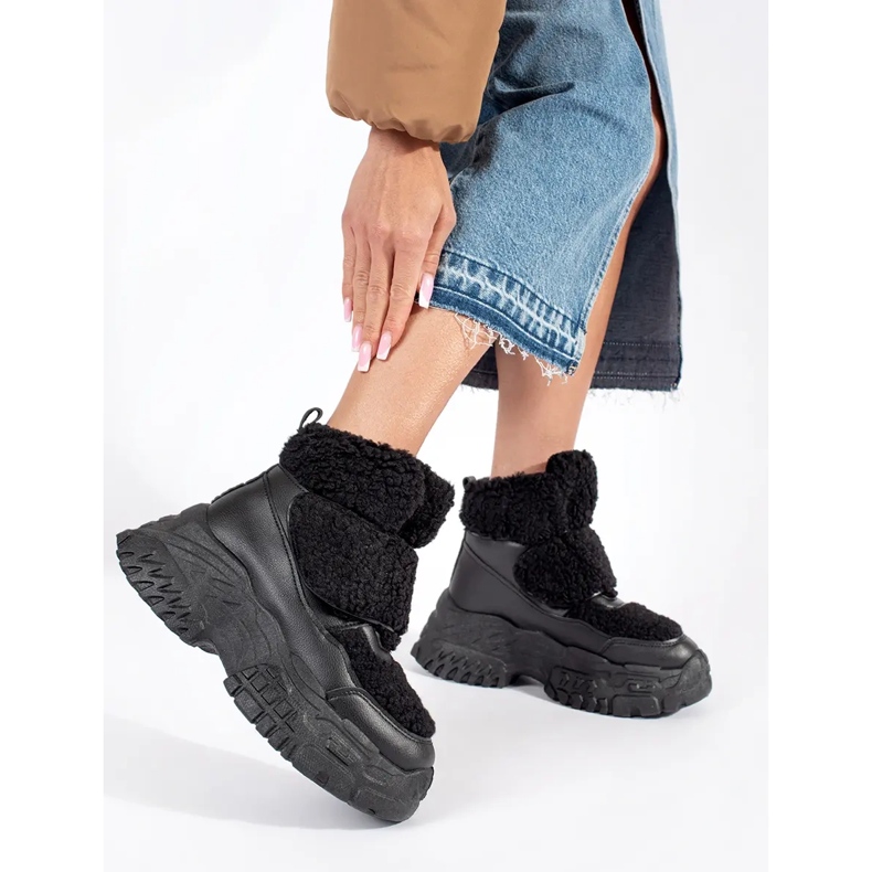 Seastar Sorte platform snestøvler med shearling pels 1