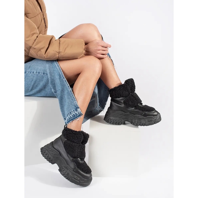 Seastar Sorte platform snestøvler med shearling pels 2