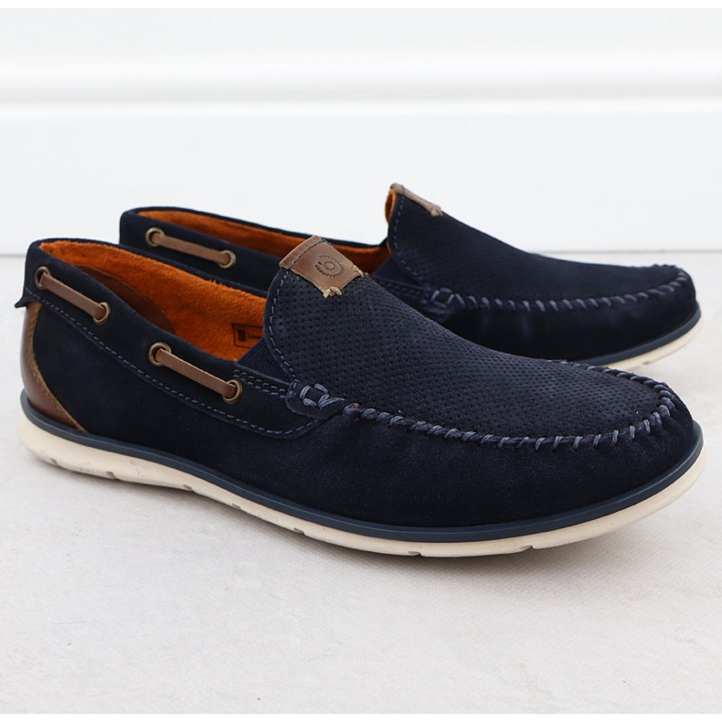 Women's Leather Loafers Comfortable Navy Blue Bugatti RR153018 blå 1