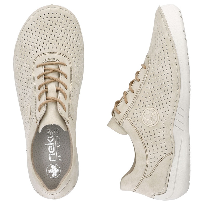 Kvinders lædersko perforerede beige Rieker 52546-60 1