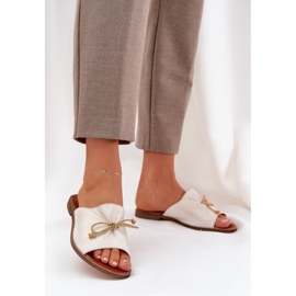 Læder flad elegant flip flops med en bue Lewski 3572 zloty tørret gylden 2