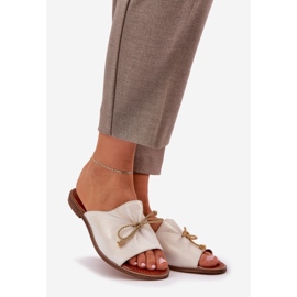 Læder flad elegant flip flops med en bue Lewski 3572 zloty tørret gylden 1