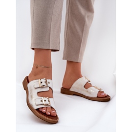 Læder flad flip flops med zazoo 3020 zloty zloty aftørret gylden 2