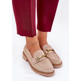 Kvinders loafers med fletning og gylden detalje beige 5
