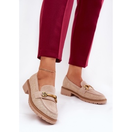 Kvinders loafers med fletning og gylden detalje beige 2