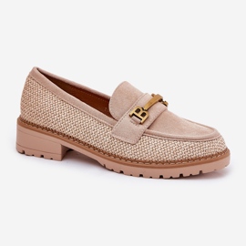 Kvinders loafers med fletning og gylden detalje beige 4
