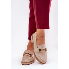Kvinders loafers med fletning og gylden detalje beige 3