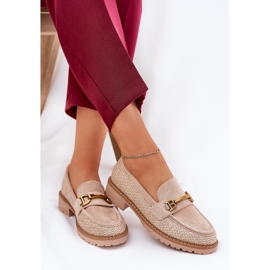 Kvinders loafers med fletning og gylden detalje beige 7