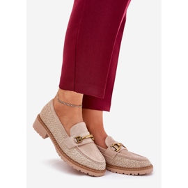 Kvinders loafers med fletning og gylden detalje beige 1