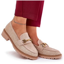 Kvinders loafers med fletning og gylden detalje beige 9