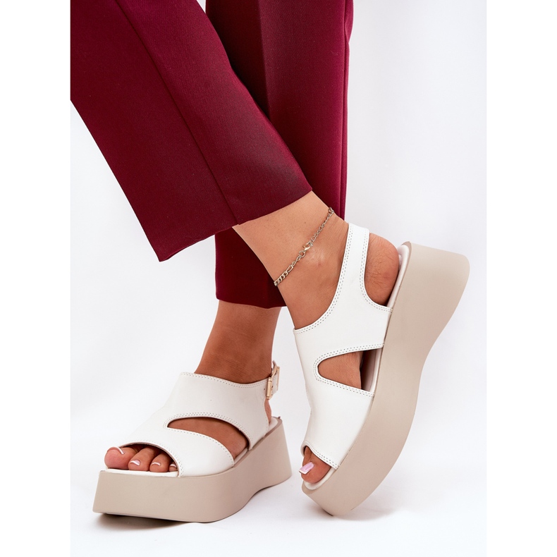Kvinders sandaler på platformen Eco White Leather hvid 2