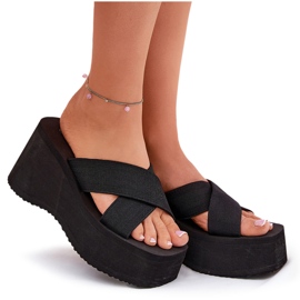 Kvinders flip flops på kile og platform sort 9