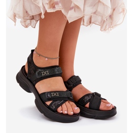 Kvinders sandaler med sort velcro -paljetter 2