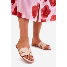Flat -Hælede kvinders flip flops med øko læderudskæringer beige 1