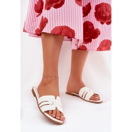 Flat -Hælede kvinders flip flops med øko -læderudskæringer hvid 2