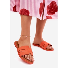Flat -Hælede kvinders flip flops med Eco Suede Cutouts Orange 1