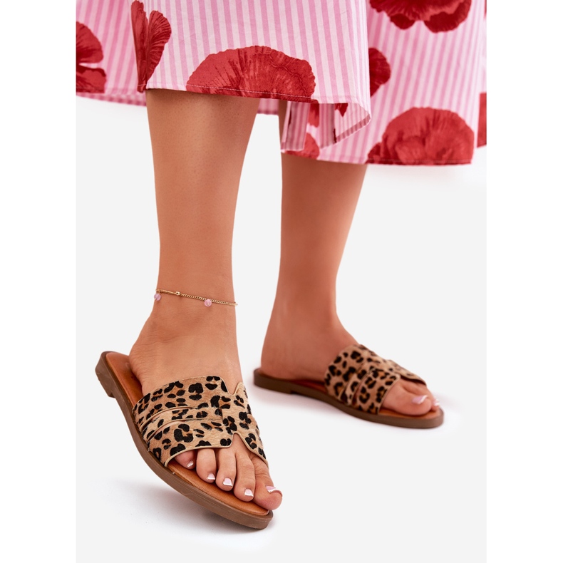 Flat -Hælet kvinder flip flops med brune leopard leoparder 1