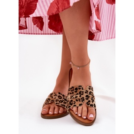 Flat -Hælet kvinder flip flops med brune leopard leoparder 2