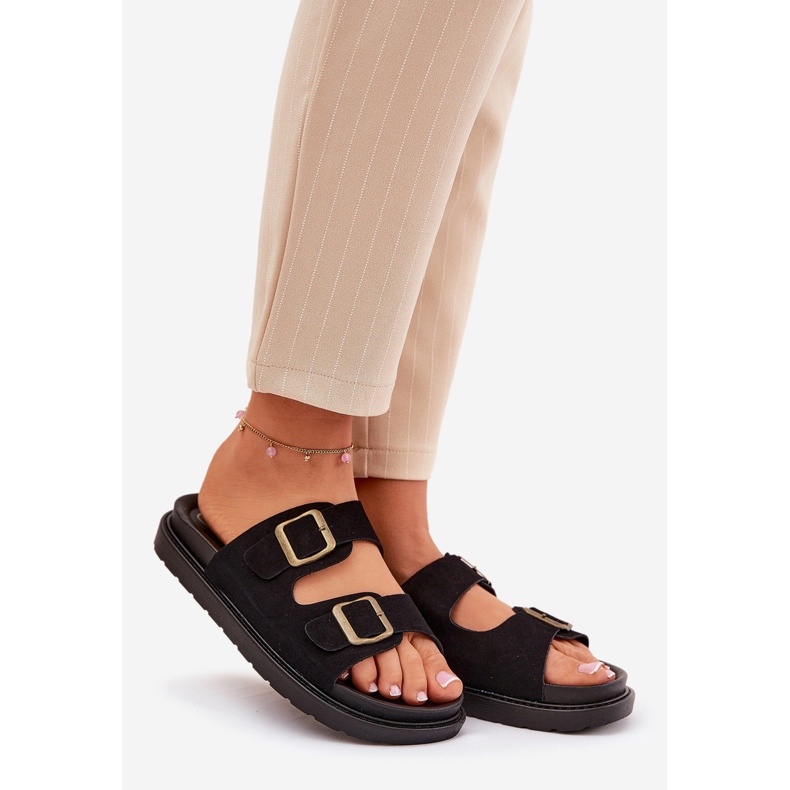 Kvinders flip flops på platformen med sorte spænder 1
