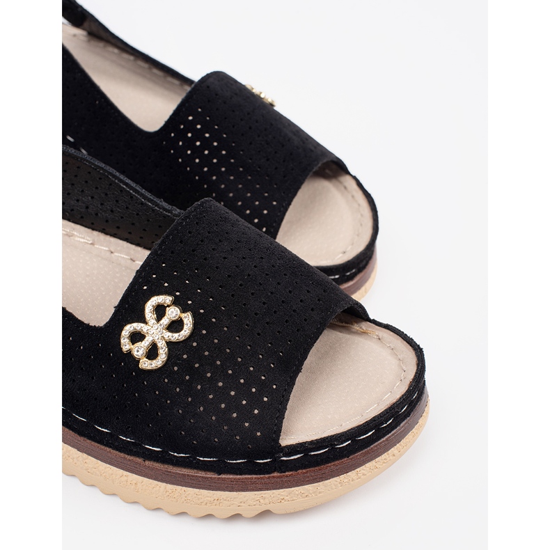 Goodin Openwork bløde sorte sandaler med et ornament 1