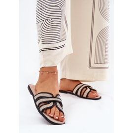 Klassiske kvinders flade beige-sorte flip flops 2