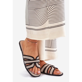 Klassiske kvinders flade beige-sorte flip flops 1